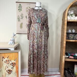 Miss June Paris NWT Paisley Maxi Dress Boho Hippie Coastal Grandma Free Size